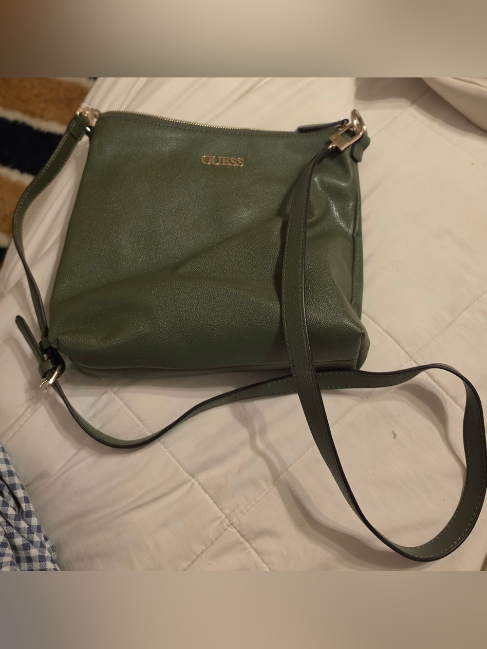 GUESS Olive Green Faux Leather Crossbody with Gold Hardware